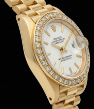 Afbeelding in Gallery-weergave laden, Rolex Datejust Horloge Geelgouden Band Wijzerplaat met Streepindexen Diamanten Lunette