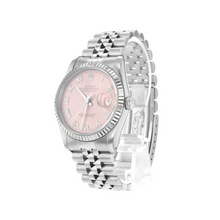 Afbeelding in Gallery-weergave laden, Rolex Datumjust Rolex-horloge met roze Romeinse wijzerplaat, gecanneleerde lunette roestvrij staal Jubileum, snel ingesteld