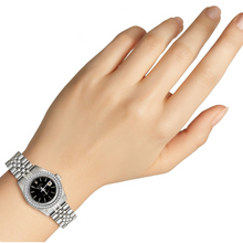 Afbeelding in Gallery-weergave laden, Rolex Datumjust dameshorloge met zwarte stok-wijzerplaat roestvrij staal Jubileum-armband