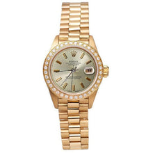 Afbeelding in Gallery-weergave laden, Rolex Datumjust geel goud voorzitter stijl horloge grijze stok wijzerplaat diamant