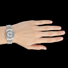 Afbeelding in Gallery-weergave laden, Rolex Datumjust middelgroot horloge met witte Romeinse wijzerplaat van roestvrij staal P5