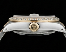 Afbeelding in Gallery-weergave laden, Rolex Datumjust tapijtwerk dameshorloge met diamanten wijzerplaat roestvrij staal en goud