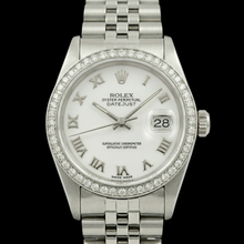 Afbeelding in Gallery-weergave laden, Rolex Datumjust witte Dweil Romeinse wijzerplaat Diamanten lunette roestvrij staal Jubileum armband SNELLE INSTELLING