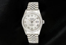 Afbeelding in Gallery-weergave laden, Rolex Datumjust witte Dweil Romeinse wijzerplaat Diamanten lunette roestvrij staal Jubileum armband SNELLE INSTELLING
