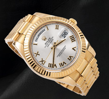 Afbeelding in Gallery-weergave laden, Rolex Day-Date II 41mm 218238 Zilveren Romeinse Wijzerplaat President-band Geelgoud Horloge