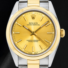 Afbeelding in Gallery-weergave laden, Rolex Oyster Perpetual 14203 34mm Champagnekleurige Wijzerplaat met Streepindexen Tweekleurig Horloge