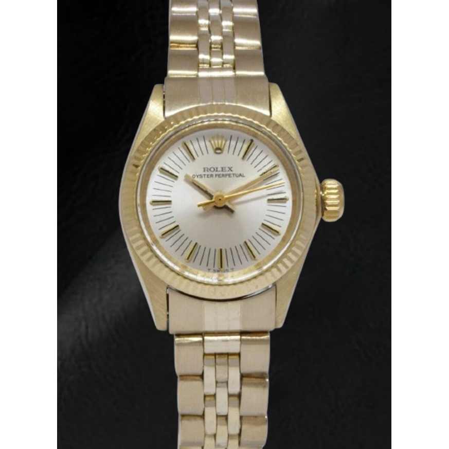 Rolex Oyster Perpetual 24 mm Zilveren Stick Wijzerplaat Geel Goud Horloge