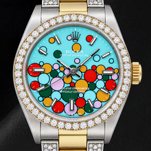 Afbeelding in Gallery-weergave laden, Rolex Oyster Perpetual 6748 31 mm Turquoise Celebration Lichtgevende Wijzerplaat met Streepindexen Tweekleurig Horloge