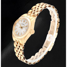 Afbeelding in Gallery-weergave laden, Rolex Oyster Perpetual Zilveren Stick Wijzerplaat 24 mm Geel Goud Dameshorloge