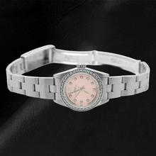 Afbeelding in Gallery-weergave laden, Rolex Oyster Perpetual horloge met roze diamanten wijzerplaat en 24 mm roestvrij staal