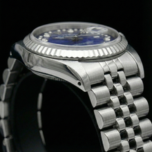 Afbeelding in Gallery-weergave laden, Rolex blauw roestvrijstalen jubileum Datumjust-horloge met dubbele rij diamanten wijzerplaat