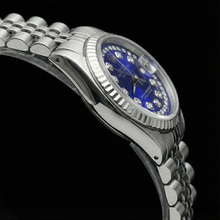Afbeelding in Gallery-weergave laden, Rolex blauw roestvrijstalen jubileum Datumjust-horloge met dubbele rij diamanten wijzerplaat