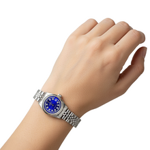 Afbeelding in Gallery-weergave laden, Rolex blauw roestvrijstalen jubileum Datumjust-horloge met dubbele rij diamanten wijzerplaat P2