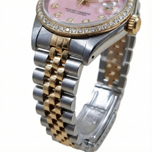 Afbeelding in Gallery-weergave laden, Rolex dames 18K geelgouden diamanten horloge met roze wijzerplaat