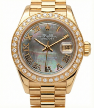 Afbeelding in Gallery-weergave laden, Rolex presidentiële stijl dameshorloge Dweil Romeinse wijzerplaat diamanten rand