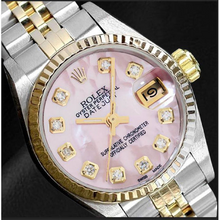 Afbeelding in Gallery-weergave laden, Rolex roze diamanten wijzerplaat 1994 tweekleurig 26 mm