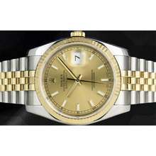Afbeelding in Gallery-weergave laden, Rolex stok wijzerplaat Datumjust herenhorloge snel ingesteld & gouden jubileumarmband snel ingesteld