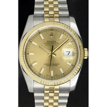 Afbeelding in Gallery-weergave laden, Rolex stok wijzerplaat Datumjust herenhorloge snel ingesteld & gouden jubileumarmband snel ingesteld