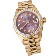Afbeelding in Gallery-weergave laden, Rolex voorzitter-stijl Parelmoer diamanten wijzerplaat horloge met gouden rand