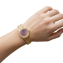 Afbeelding in Gallery-weergave laden, Rolex voorzitter-stijl Parelmoer diamanten wijzerplaat horloge met gouden rand P2