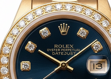 Afbeelding in Gallery-weergave laden, Rolex voorzitter Stijl Horloge Blauwe diamanten wijzerplaat rand Datumjust Geel goud