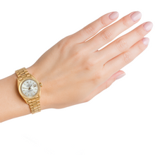 Afbeelding in Gallery-weergave laden, Rolex voorzitter Stok-wijzerplaat met geelgouden dameshorloge met gecanneleerde rand