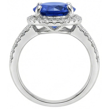 Afbeelding in Gallery-weergave laden, Rond briljant geslepen en Sri Lanka saffier 4.15 ct. Diamanten Ring WG 14K