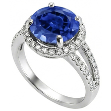 Afbeelding in Gallery-weergave laden, Rond briljant geslepen en Sri Lanka saffier 4.15 ct. Diamanten Ring WG 14K