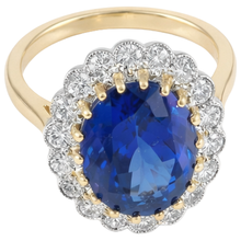 Afbeelding in Gallery-weergave laden, echte round tanzaniet 5.75karaat ring close-up detail