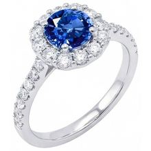 Afbeelding in Gallery-weergave laden, Rond geslepen Sri Lanka saffier Natuurlijke echte diamanten ( niet in een laboratorium gekweekt ) ring goud 14K 1.50 karaat