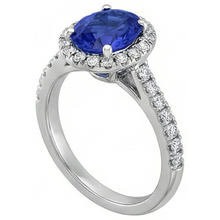 Afbeelding in Gallery-weergave laden, Ronde 2.50 karaat blauwe saffier met Natuurlijke echte diamanten ( niet in een laboratorium gekweekt ) ring wit goud 14K