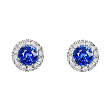 Afbeelding in Gallery-weergave laden, Ronde Ceylon Sapphire Diamond Cluster Earring Witgoud 2.30 Ct. - harrychadent.nl