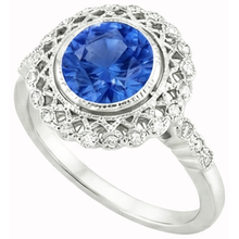 Afbeelding in Gallery-weergave laden, Ronde Ceylon Sapphire Diamond Ring Bezel Set 3.80 Carat White Gold 14K