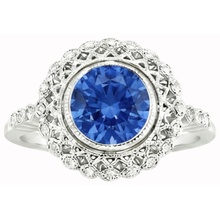 Afbeelding in Gallery-weergave laden, Ronde Ceylon Sapphire Diamond Ring Bezel Set 3.80 Carat White Gold 14K