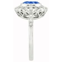 Afbeelding in Gallery-weergave laden, Ronde Ceylon Sapphire Diamond Ring Bezel Set 3.80 Carat White Gold 14K