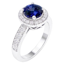 Afbeelding in Gallery-weergave laden, Ronde Ceylon Sapphire Halo Diamond Ring Witgouden Sieraden 1.5 Ct.