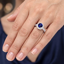 Afbeelding in Gallery-weergave laden, Ronde Ceylon Sapphire Halo Diamond Ring Witgouden Sieraden 1.5 Ct.