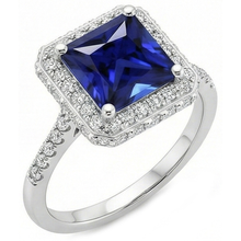 Afbeelding in Gallery-weergave laden, Ronde uit de aarde gewonnen diamanten Halo ring met Prinsesslijpsel blauwe saffier midden 6 karaat
