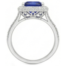 Afbeelding in Gallery-weergave laden, Ronde uit de aarde gewonnen diamanten Halo ring met Prinsesslijpsel blauwe saffier midden 6 karaat