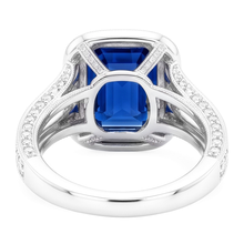 Afbeelding in Gallery-weergave laden, Ronde Diamond Halo Radiant Sapphire Ring Split Milgrain Shank 5 karaat