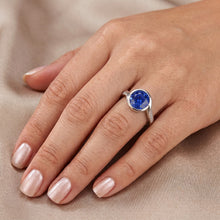 Afbeelding in Gallery-weergave laden, Ronde Natuurlijke echte diamant ( niet in het laboratorium gekweekt )en en blauwe saffierring 2,50 karaat bypass-stijl gouden schacht