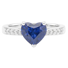 Afbeelding in Gallery-weergave laden, Ronde Natuurlijke echte diamant ( niet in het laboratorium gekweekt )en hart edelsteen ring natuurlijke blauwe saffier 2 karaat