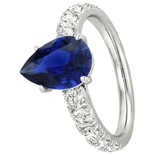 Afbeelding in Gallery-weergave laden, Ronde Natuurlijke echte diamant ( niet in het laboratorium gekweekt )en ring sieraden peervormige Sri Lankaanse saffier 4,50 karaat