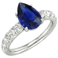 Afbeelding in Gallery-weergave laden, Ronde Natuurlijke echte diamant ( niet in het laboratorium gekweekt )en ring sieraden peervormige Sri Lankaanse saffier 4,50 karaat