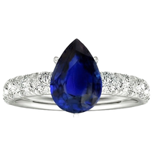 Afbeelding in Gallery-weergave laden, Ronde Natuurlijke echte diamant ( niet in het laboratorium gekweekt )en ring sieraden peervormige Sri Lankaanse saffier 4,50 karaat