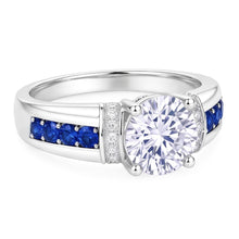 Afbeelding in Gallery-weergave laden, Ronde Natuurlijke uit de aarde gewonnen Diamant geaccentueerde Blauwe Saffierstenen Ring 3 Karaat