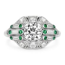 Afbeelding in Gallery-weergave laden, Ronde Oud Mijn Slijpvorm Natuurlijke uit de aarde gewonnen Diamanten Ring met Baguette & Groene Saffier 3.25 Karaat