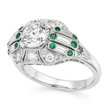 Afbeelding in Gallery-weergave laden, Ronde Oud Mijn Slijpvorm Natuurlijke uit de aarde gewonnen Diamanten Ring met Baguette & Groene Saffier 3.25 Karaat
