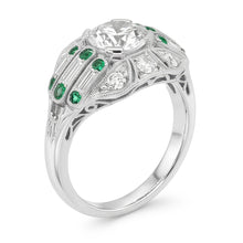 Afbeelding in Gallery-weergave laden, Ronde Oud Mijn Slijpvorm Natuurlijke uit de aarde gewonnen Diamanten Ring met Baguette & Groene Saffier 3.25 Karaat