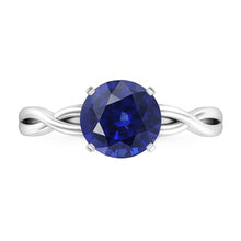 Afbeelding in Gallery-weergave laden, Ronde Solitaire Sapphire Ring Infinity Style Shank Goud 14K 2 Karaat